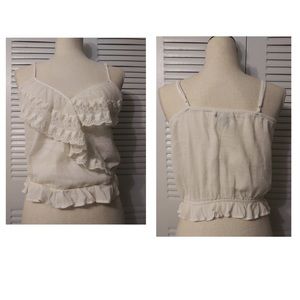 American Eagle ruffles spaghetti strap shirt Small White